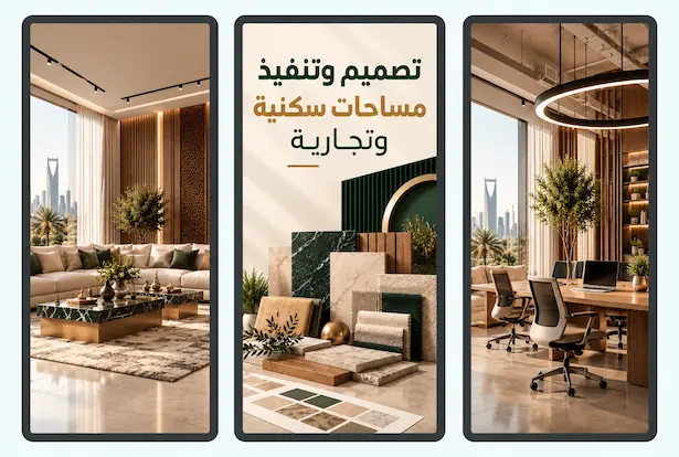 تصميم وتنفيذ مساحات سكنية وتجارية